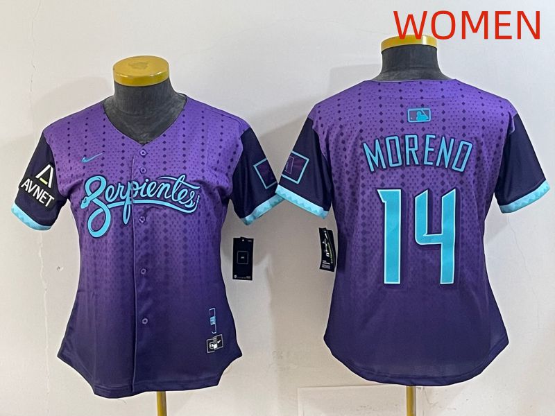 Women 2025 Arizona Diamondback #14 Moreno Purple Joint Name Nike MLB Jersey style 1->women mlb jersey->Women Jersey